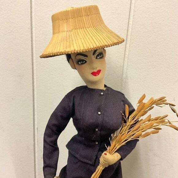 Vintage Handmade European Woman With Wheat and Scythe Figurine Doll 10" Tall - Picture 2 of 12